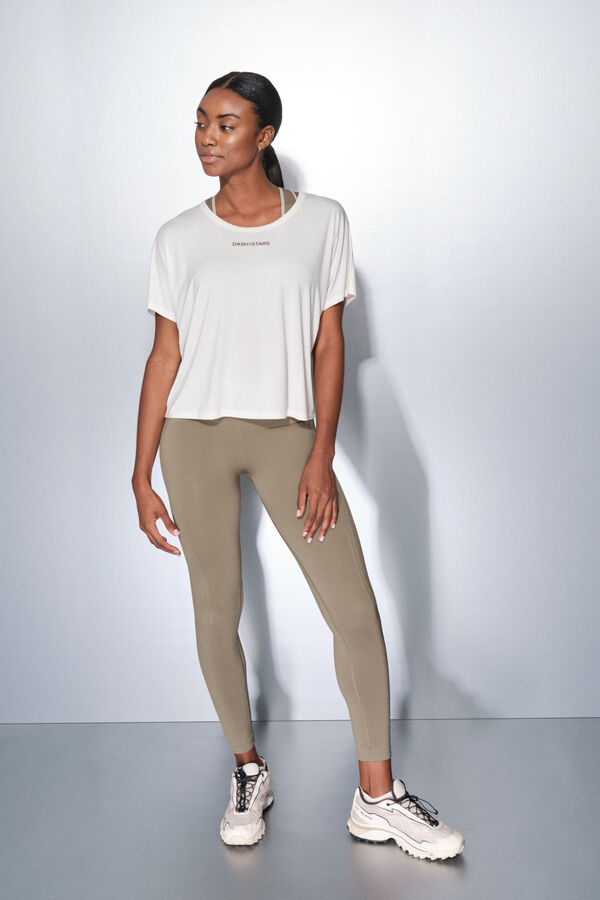 Dash and Stars T-shirt branca de manga curta e larga beige