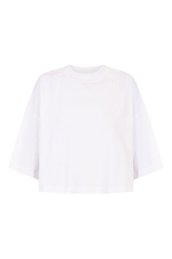 Dash and Stars T-shirt boxy 100% algod&atilde;o branco beige