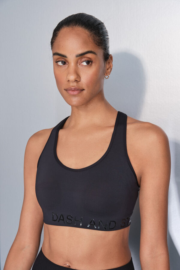 Dash and Stars Sujetador deportivo 4D Stretch mayor cobertura negro negro