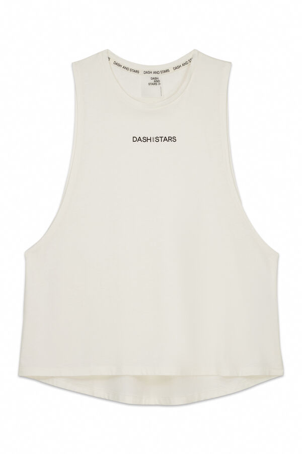 Dash and Stars T-shirt halter sem mangas de algodão branco beige