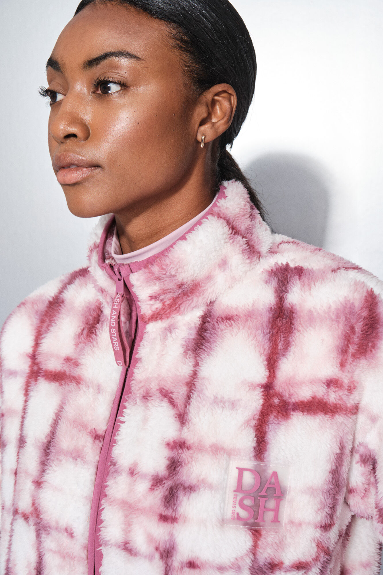 Dash and Stars Fecho-&Eacute;clair de sweatshirt com polar rosa chiclete 