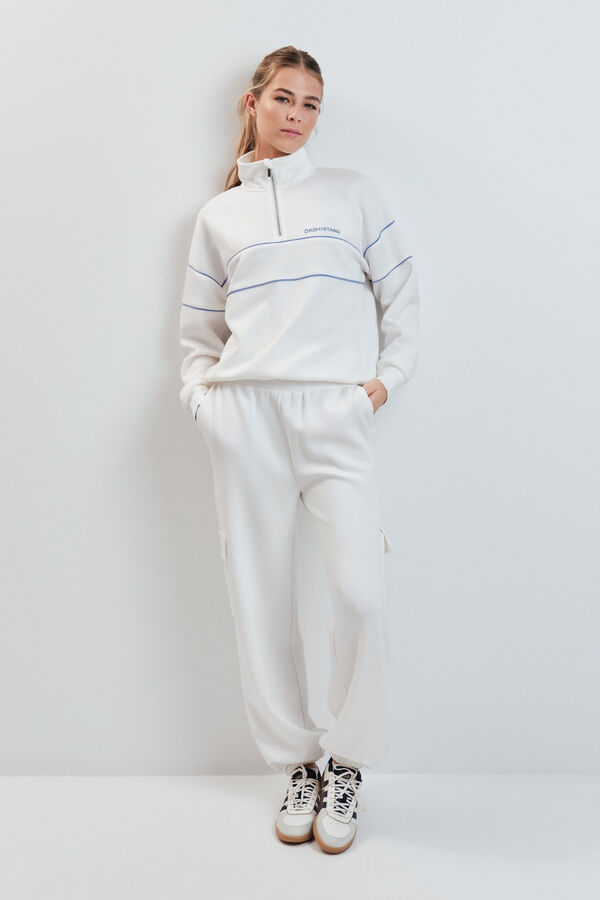 Dash and Stars Cal&ccedil;a comprida larga branca beige