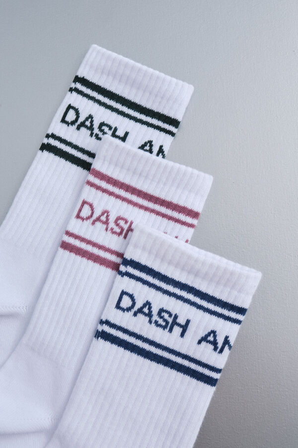 Dash and Stars Meias técnicas de algodão preto com logo  branco