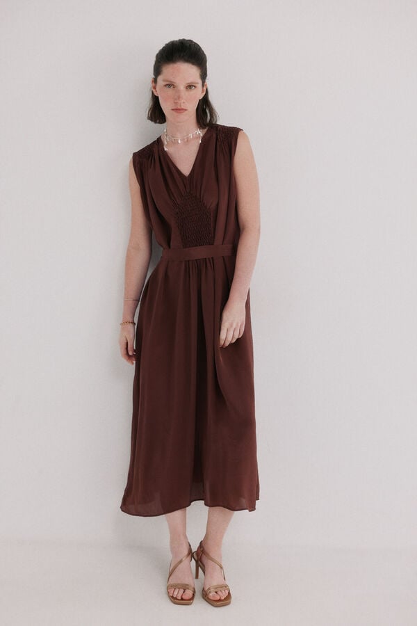 Hoss Intropia Aura. Vestido midi fluido Castanho