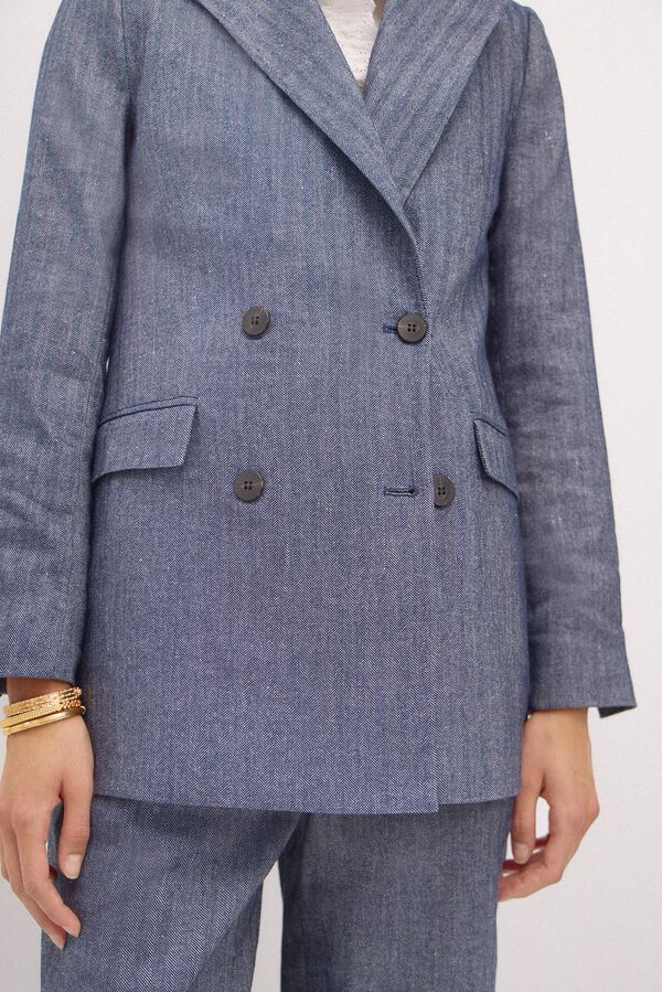 Hoss Intropia Elsa. Double-breasted herringbone blazer Blue