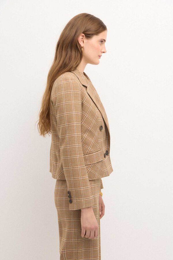 Hoss Intropia Edith. Blazer curto xadrez Ecru