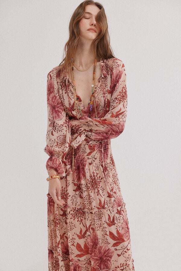 Hoss Intropia Amira. Vestido largo flu&iacute;do Estampado granate