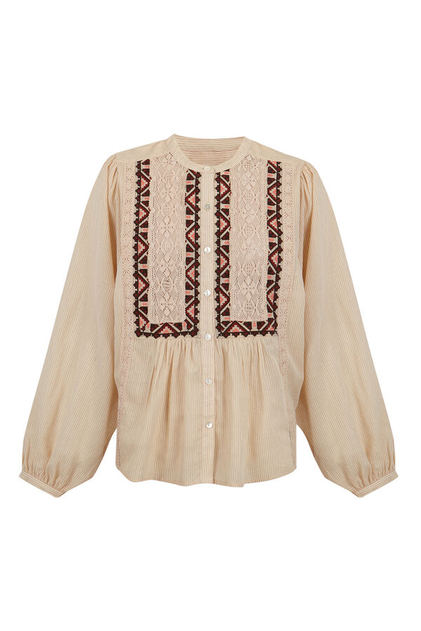 Hoss Intropia Clementina. Embroidered striped blouse. Ivory