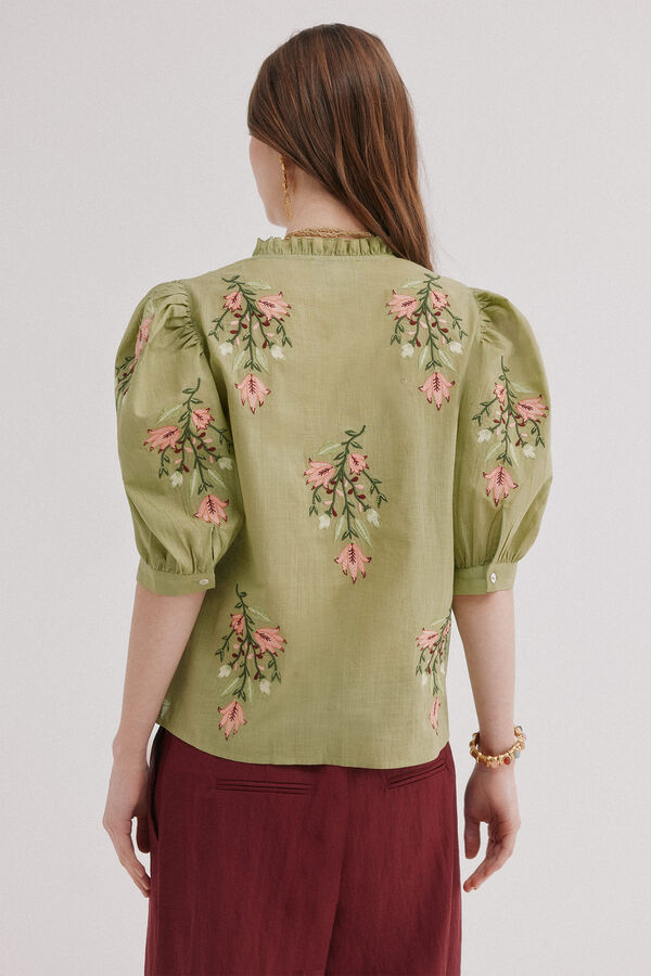 Hoss Intropia Floral embroidered blouse Capri Khaki