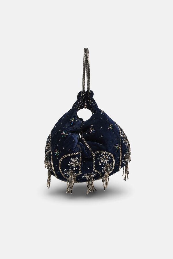Hoss Intropia Noa. Bolso bordado de terciopelo con anillas Azul marino