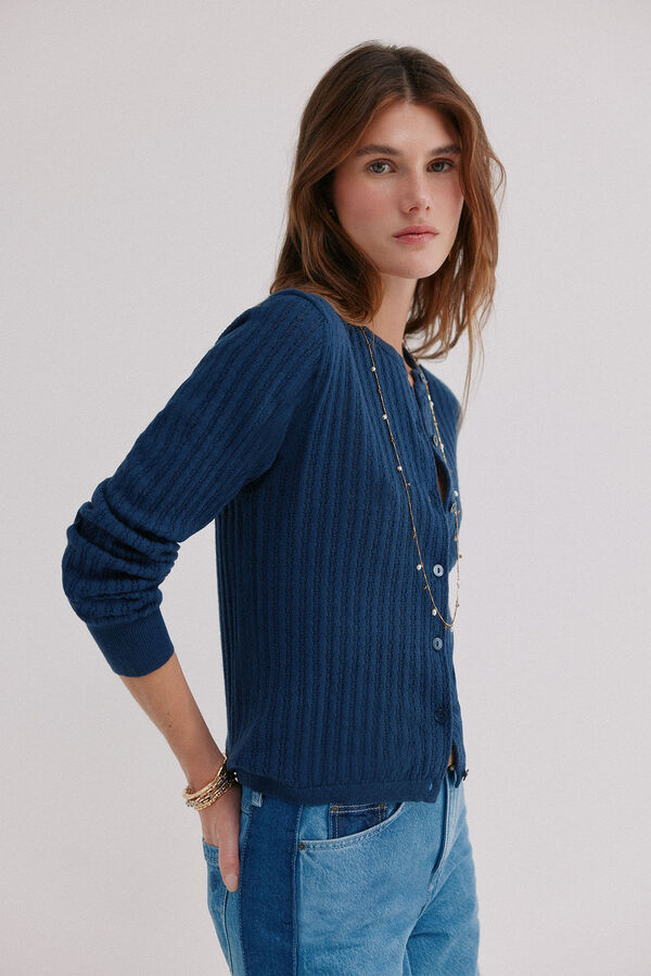 Hoss Intropia Isoline. Casaco de malha em malha aberta Azul