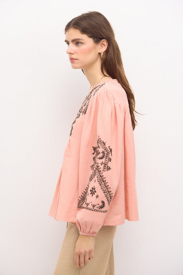 Hoss Intropia Cleo. Blusa bordado étnico. Rosa