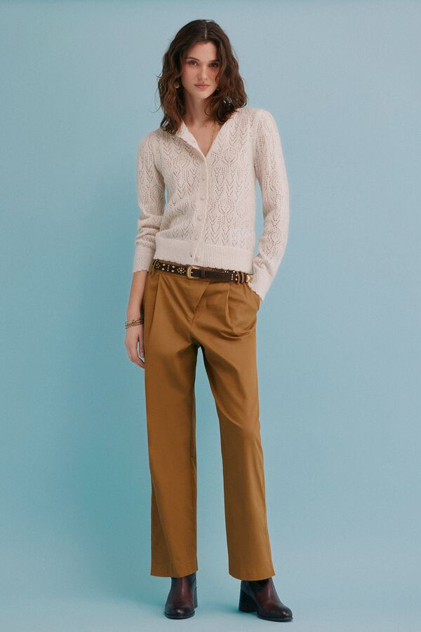 Hoss Intropia Inma. Casaco de malha ajurada Beige