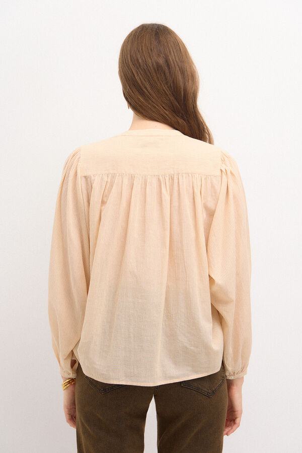 Hoss Intropia Clementina. Blusa rayas bordada. Marfil