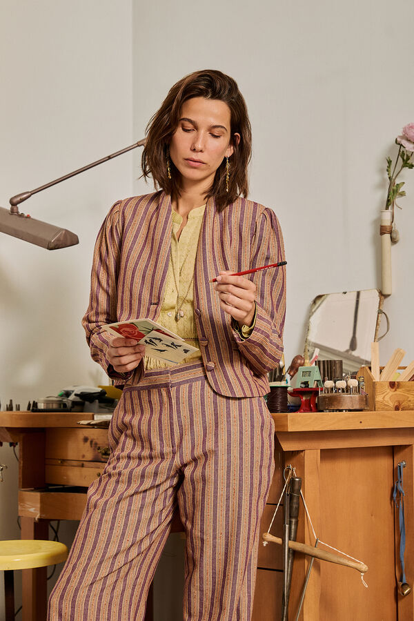 Hoss Intropia Phoebe. Calça riscas Ecru