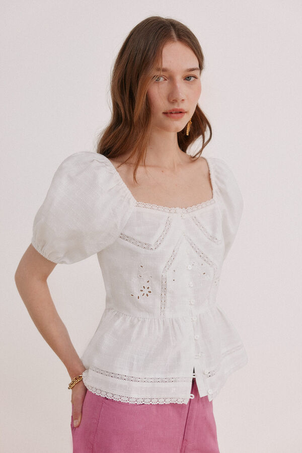 Hoss Intropia Gaia. Blusa peplum rom&acirc;ntica Ecru