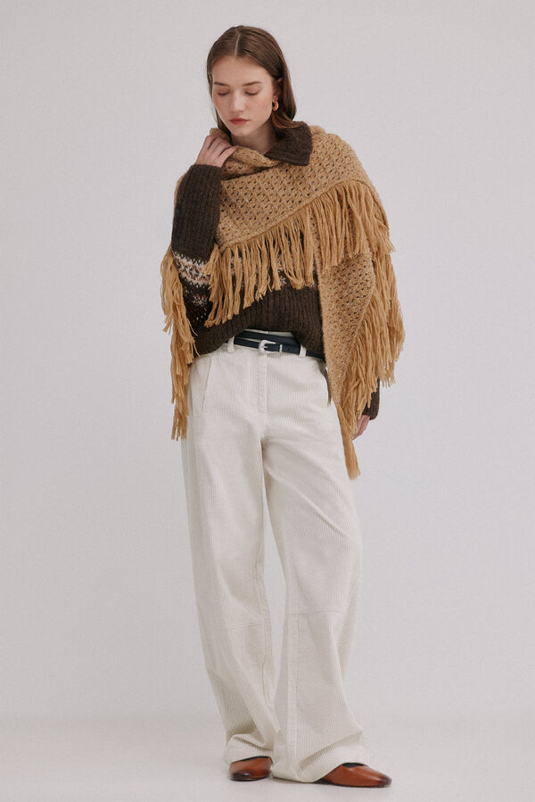Hoss Intropia Neves. Xale com franjas vazadas Dourado