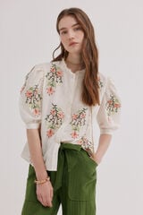 Hoss Intropia Capri. Blusa bordado floral Ecru