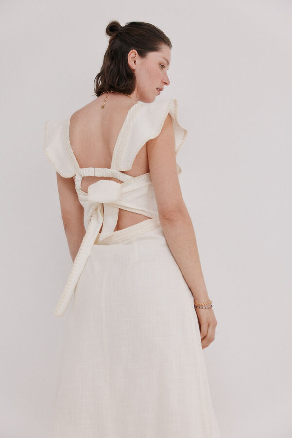 Hoss Intropia Amaya. Vestido midi em algod&atilde;o Ecru
