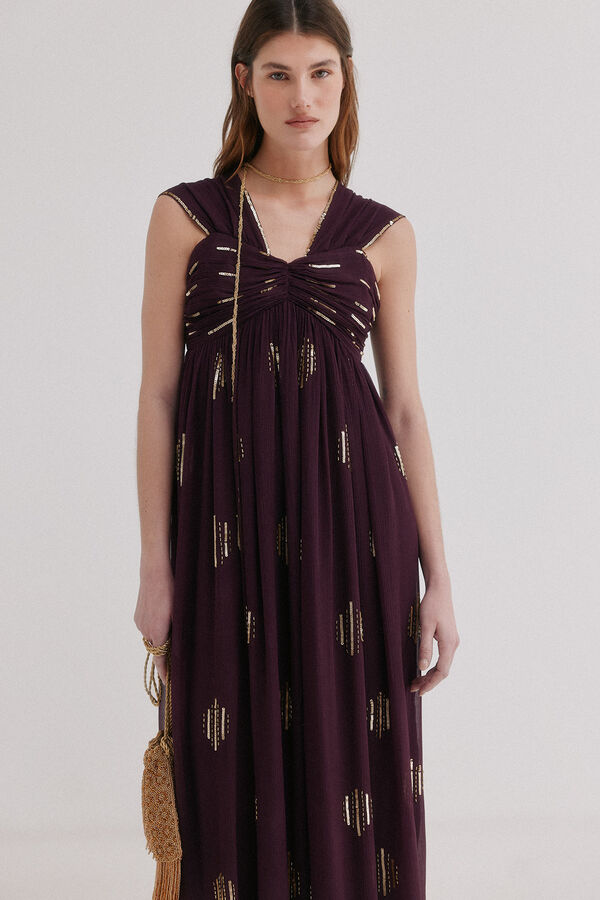 Hoss Intropia Aurora. Vestido bordado Roxo