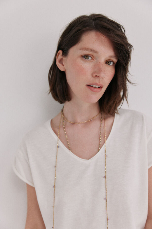 Hoss Intropia Monike. T-shirt de manga curta com decote em bico Beige