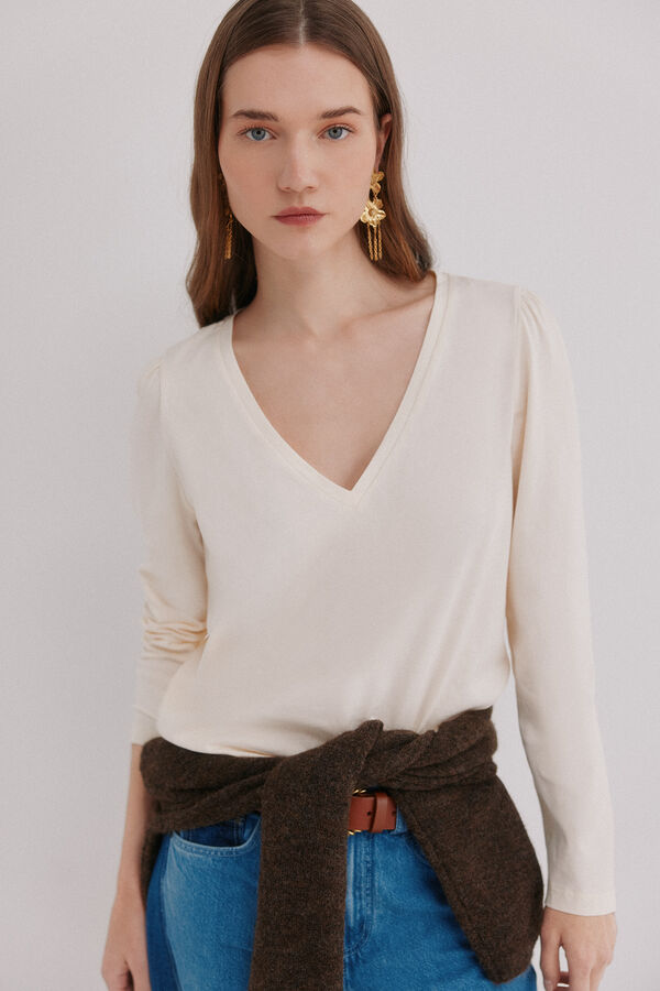 Hoss Intropia Mabel. T-shirt lavagem desbotada Ecru