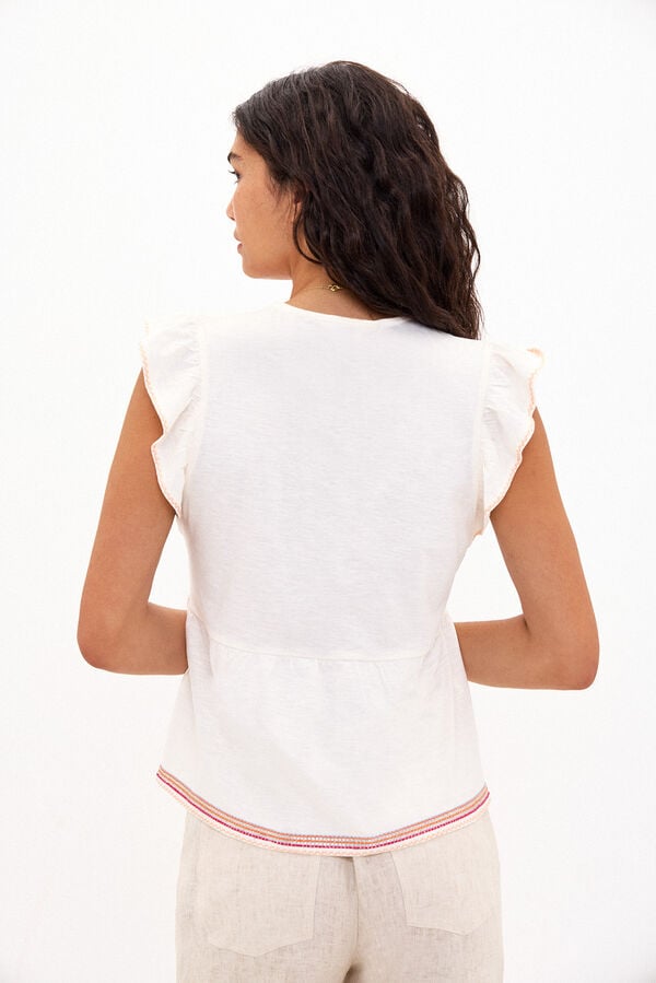 Hoss Intropia Trace. Camiseta de algodón bordada Ivory