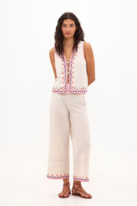 Hoss Intropia Petria. Trousers with linen and embroidery Ivory