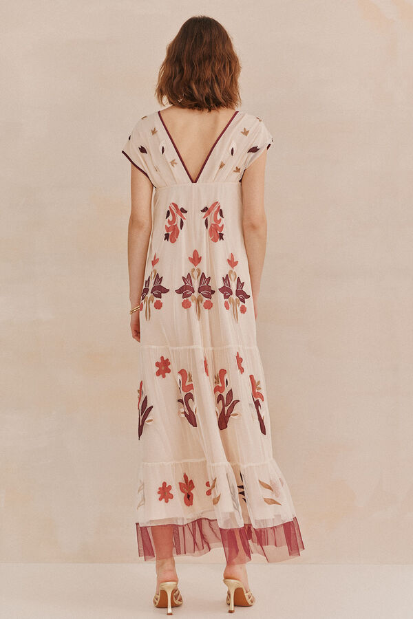 Hoss Intropia Luna. Vestido tul bordado. Beige