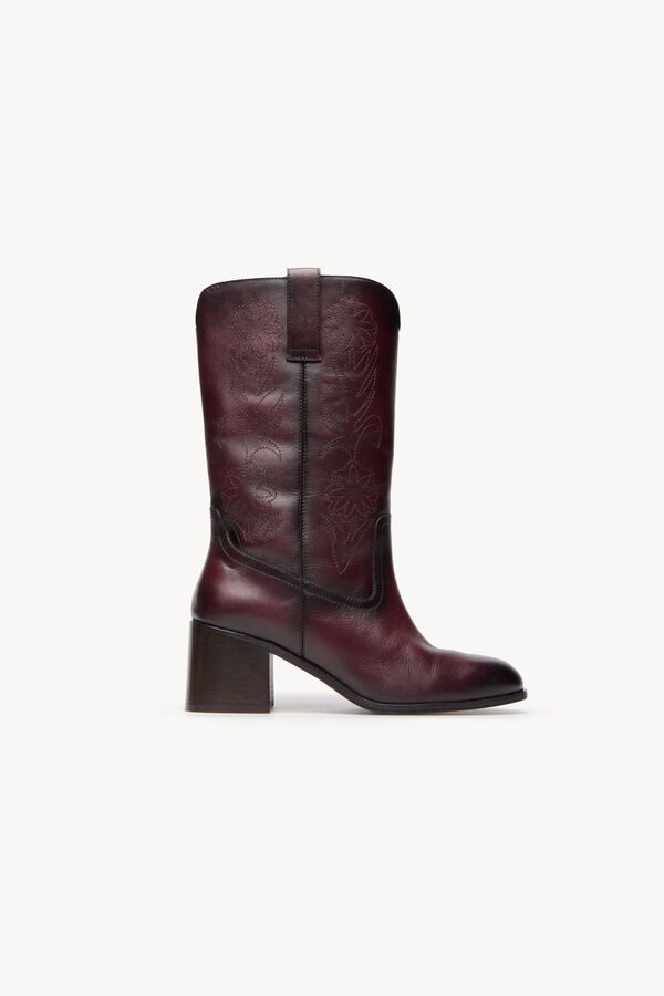 Hoss Intropia Nadia. Bota de pele com bordado de flores Vermelho