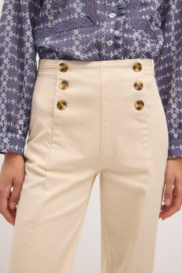 Hoss Intropia Olivia. Wide-leg jeans with buttons Ivory