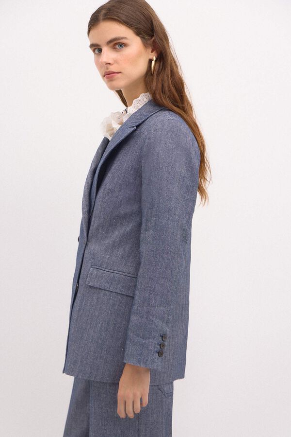 Hoss Intropia Elsa. Double-breasted herringbone blazer Blue