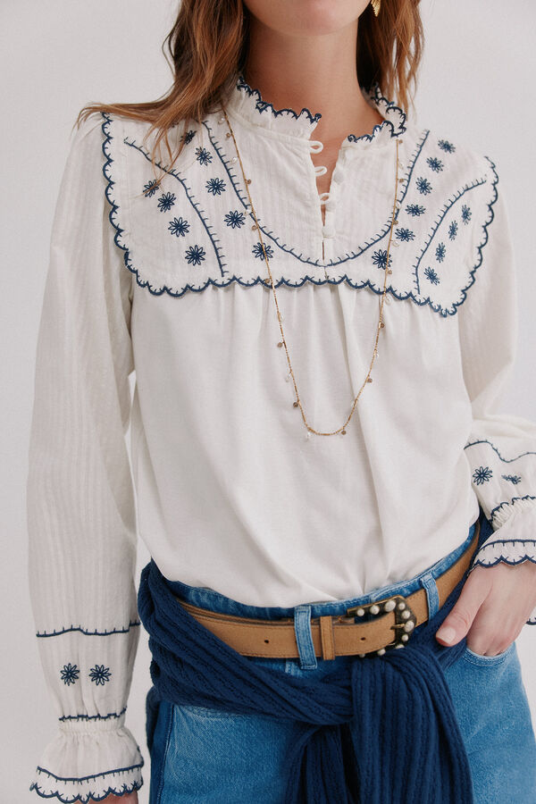 Hoss Intropia Melisa. T-shirt bordada Ecru