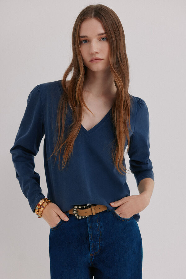 Hoss Intropia Mabel. T-shirt lavagem desbotada Azul