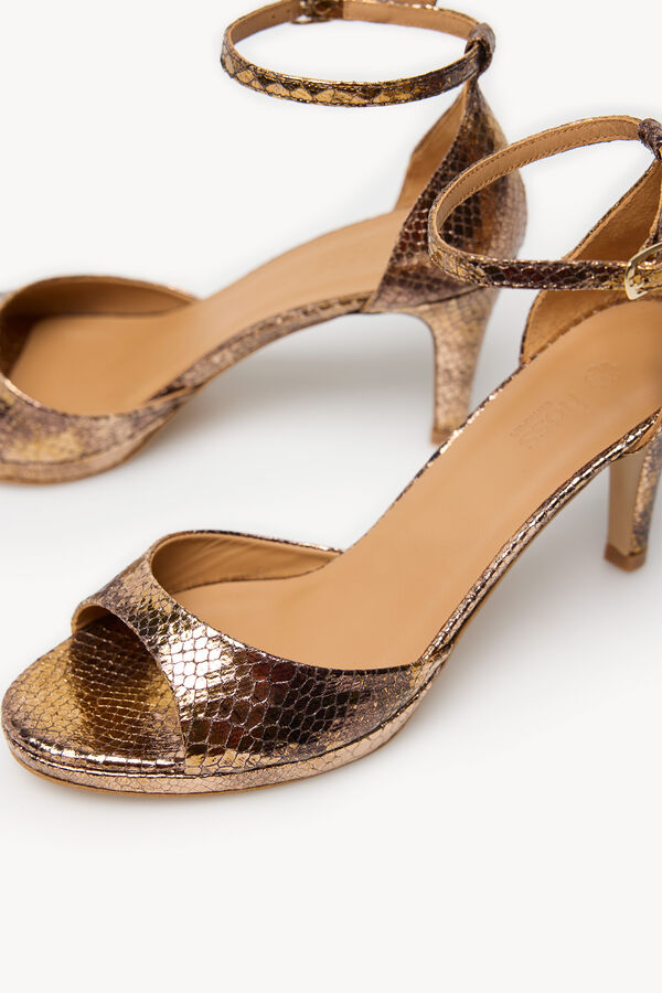 Hoss Intropia Nadia. Snake effect heeled sandal Gold