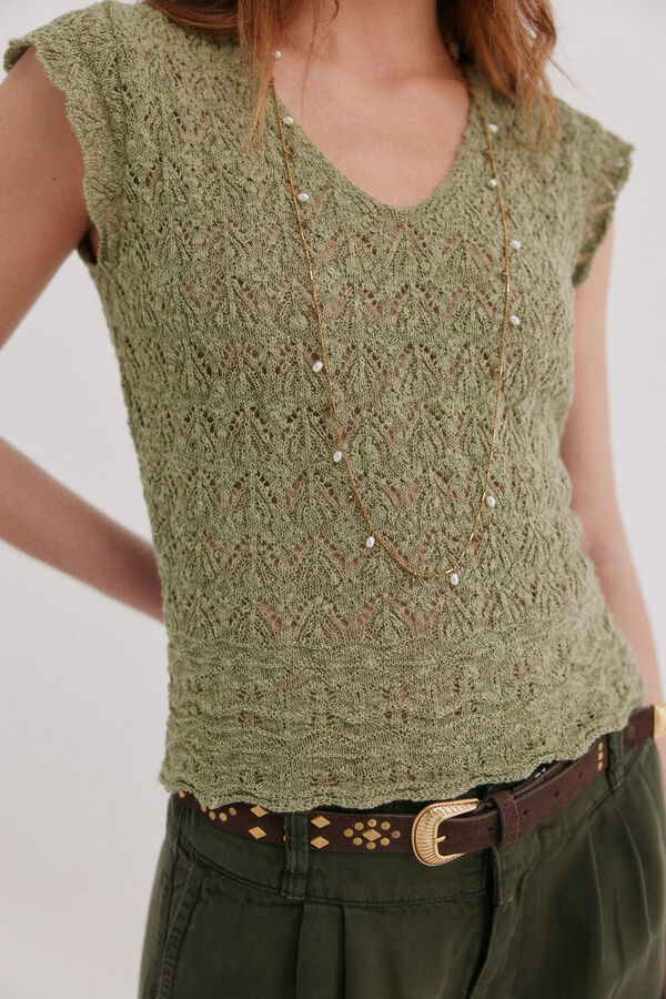 Hoss Intropia Isa. Top malha rendada Verde