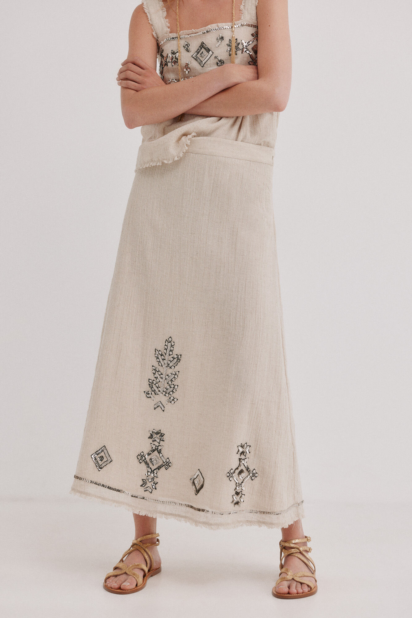 Hoss Intropia Rosa. Falda con bordados