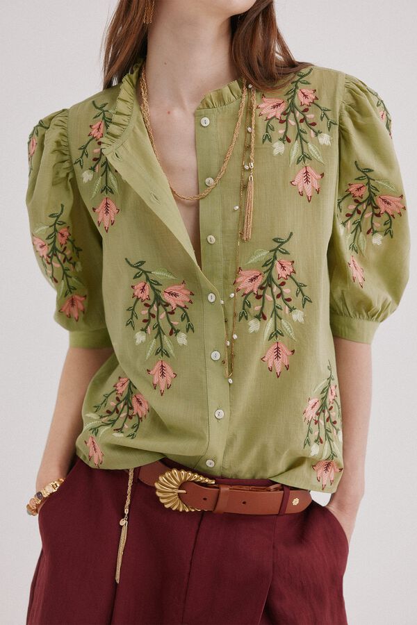Hoss Intropia Floral embroidered blouse Capri Khaki