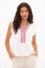 Hoss Intropia Trace. Embroidered cotton T-shirt Ivory
