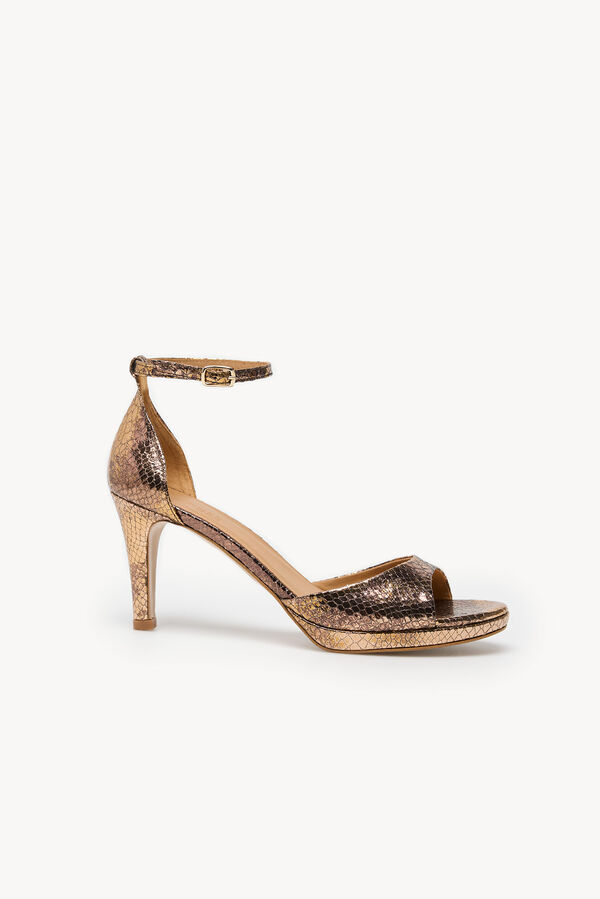 Hoss Intropia Nadia. Snake effect heeled sandal Gold