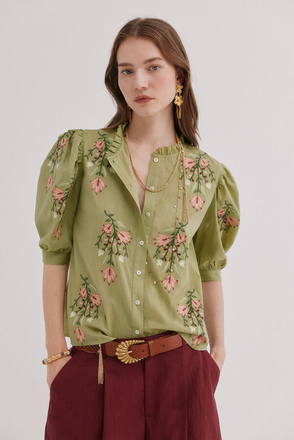 Hoss Intropia Floral embroidered blouse Capri Khaki
