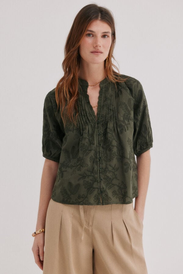 Hoss Intropia Celia. floral embroidered blouse Khaki