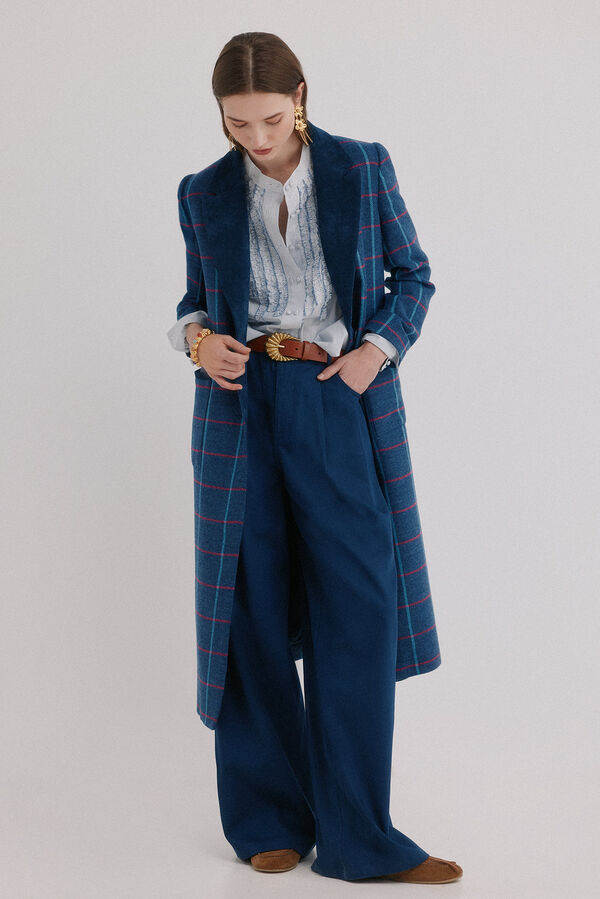 Hoss Intropia Felicia. Casaco comprido aos quadrados Azul