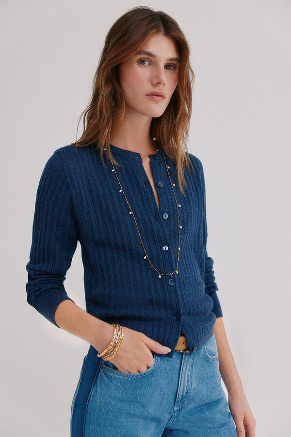 Hoss Intropia Isoline. Casaco de malha em malha aberta Azul