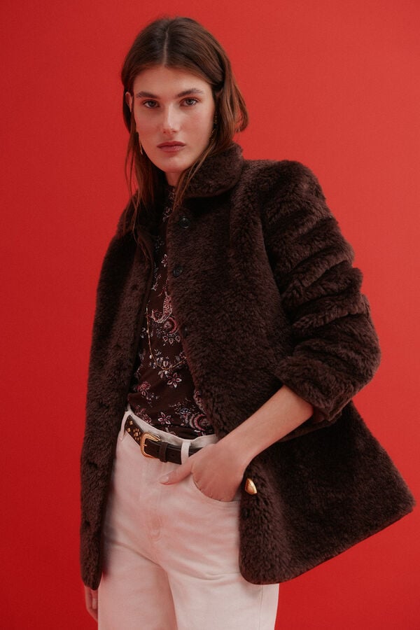 Hoss Intropia Domenica. Sobretudo efeito faux-fur Castanho