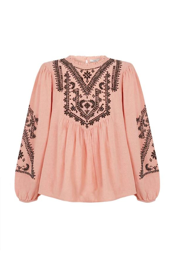 Hoss Intropia Cleo. Ethnic embroidered blouse. Pink