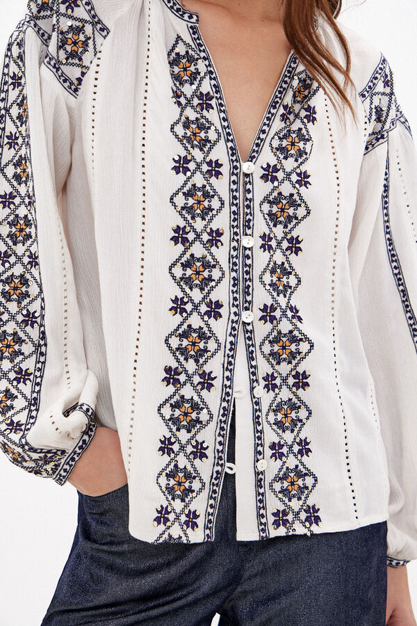 Hoss Intropia Elena. Embroidered flowing blouse  White