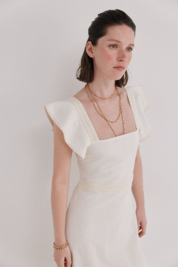 Hoss Intropia Amaya. Vestido midi em algod&atilde;o Ecru