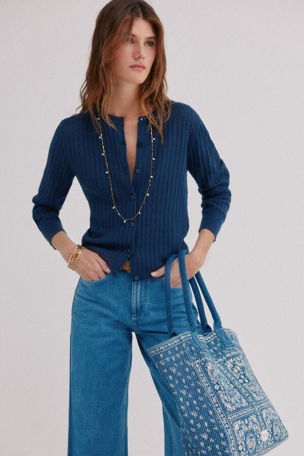 Hoss Intropia Isoline. Casaco de malha em malha aberta Azul