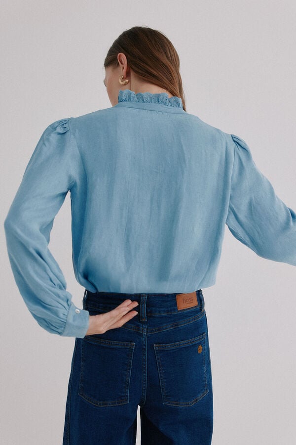 Hoss Intropia Cintia. Blusa com folho na carcela Azul